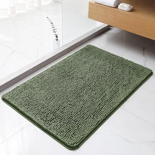 Chenille Bathroom Rug 24"x36" Loden Green, Non-Slip Plush Bath Mat by Kildoss