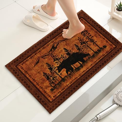 Giwawa Forest Bear Bath Rug Rustic Cabin Absorbent Plush Floor Mat 20"x32" Soft - Image 2