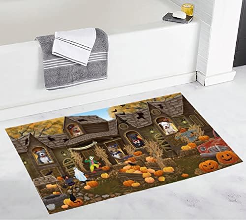 Doggie of the Day Haunted House Halloween Trick or Treat Pitbull Dogs Bath Mat- by DoggieoftheDay