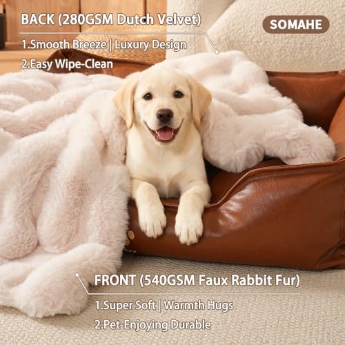 SOMAHE Dog Blanket for Couch Bed, Soft Faux Fur, Large 39x31 Milky White - Image 6