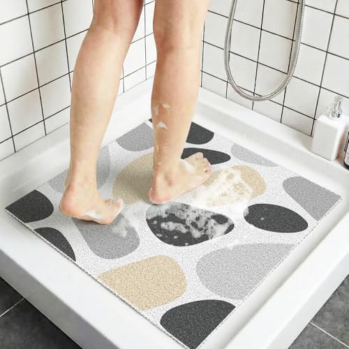 BLESWIN Anti Slip Shower Mat, 24 x 24 Inch Square Soft PVC Loofah Bath Mat by BLESWIN