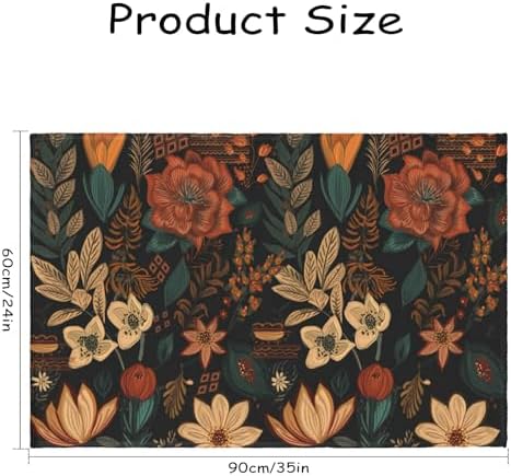 Giwawa Boho Floral Bath Rug Black Mid Century Bathtub Mat Absorbent Non Slip - Image 3