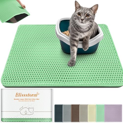 Cat Litter Mat 31"x24", Double Layer EVA Litterbox Mat Green by BLISSSTORM