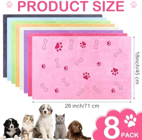8 Pcs Dog Towel for Drying, 18 x 28 Inch, Dog Paw and Bone, Sweet Color - Image 2