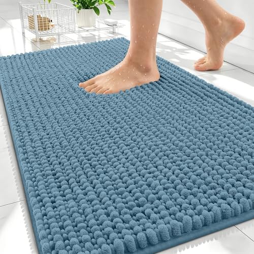 OLANLY Thick Chenille Absorbent Bathroom Rugs Mat 34x21, Airy Blue by OLANLY