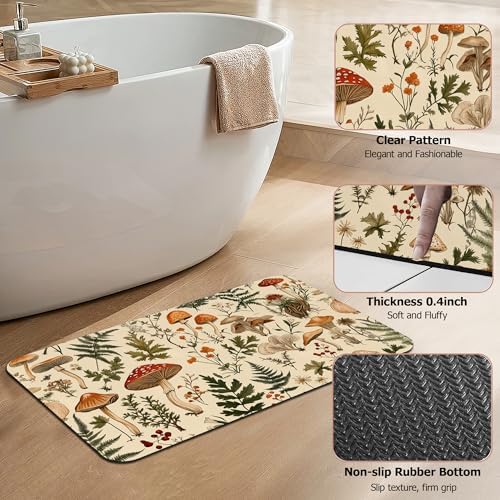 Bath Mat, Mushroom Forest Bathroom Rugs, Quick-Drying Non-Slip Rubber Bath Mats - Image 4