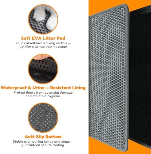 Cat Litter Mat 24"x16", Double Layer EVA Litterbox Mat Dark Gray - Image 3