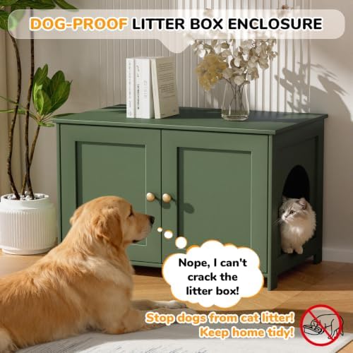 Cat Litter Box Enclosure Furniture Dog Proof, Hidden Kitty Washroom Cabinet Low - Image 2