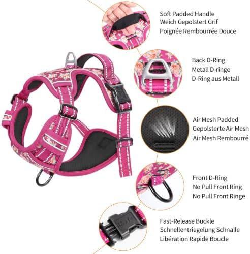 HEELE Dog Harness, Reflective, No Pull No Choke, Flower Rose - Image 2