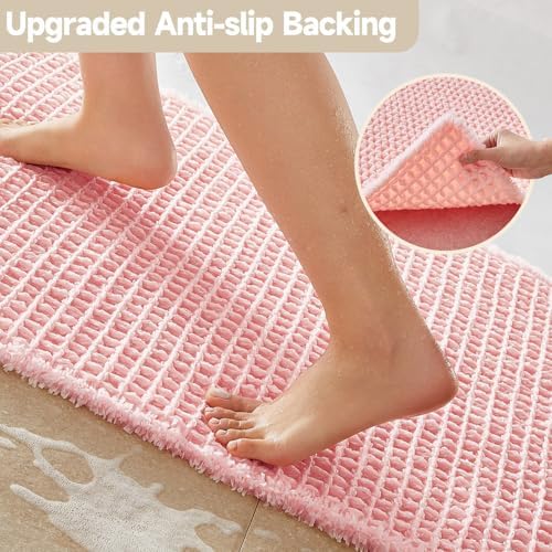 TYUU Waffle Bath Mat, Small Cute Bathroom Rug, 24x16 Light Peachy Pink - Image 4