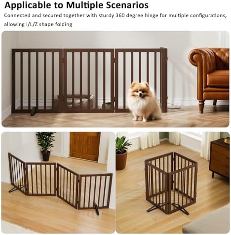 Wooden Dog Gate Freestanding Foldable 4 Panel Pet Gates Extra Wide Dog Gates - Image 3