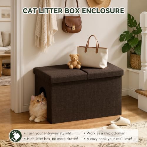 3-in-1 Cat Litter Box Enclosure Furniture, Cat Ottoman Bench - Image 4