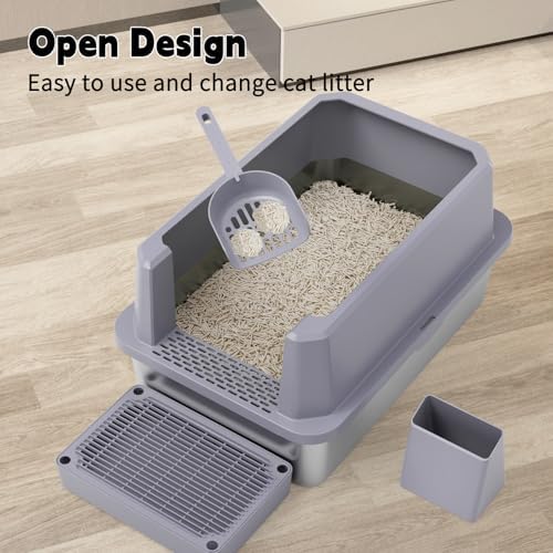 RIZZARI Open Cat Litter Box: Stainless, High Sided, Easy Clean - Image 5