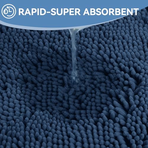 Bcoimo Bath Rug Mat, Chenille Extra Soft Navy Long Bathroom Runner Floor Rug - Image 5