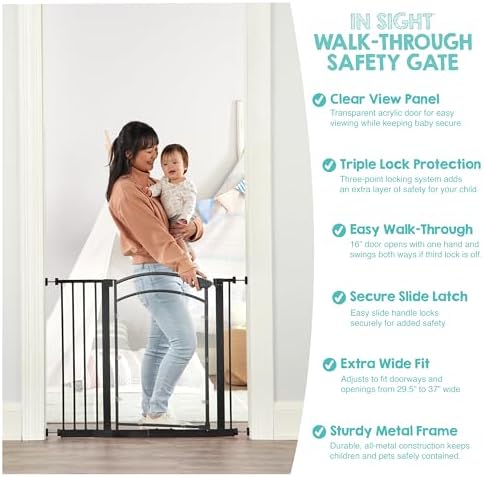 Regalo Safety 29.5"-37" Clear Panel Baby Gate, Bottom of Stairs & Doorways - Image 4