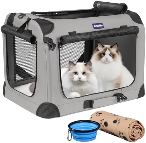 Petprsco Large Cat Carrier for 2 Cats/Small Dogs 24"x17"x17" for Car Travel by Petprsco