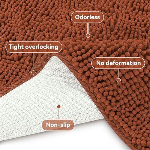 Bcoimo Small Bath Rug Mat, 24x17 Soft Chenille Burnt Orange Bathroom Tub Mat - Image 4