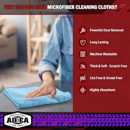 AIDEA Microfiber Cleaning Cloth Blue 10PK, Cleaning Rags 12×12" - Image 3