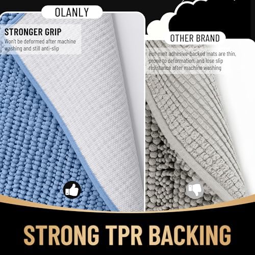 OLANLY Thick Chenille Bathroom Runner Rugs Mats 44x24, Cornflower Blue - Image 5