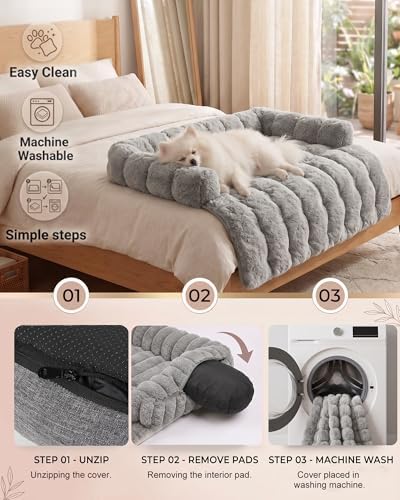 Calming Dog Bed/Mat for Couch, Faux Rabbit Fur Pet Sofa Furniture Protector - Image 3