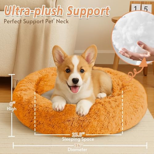 JOLLYVOGUE Calming Dog Beds Large Sized Dog, 36in Donut Washable Large Pet Bed - Image 5