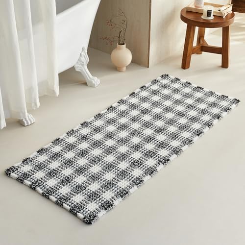 TYUU Waffle Runner Rug Bathroom, Long Boho Bath Mat, 60x24 Black & White by TYUU