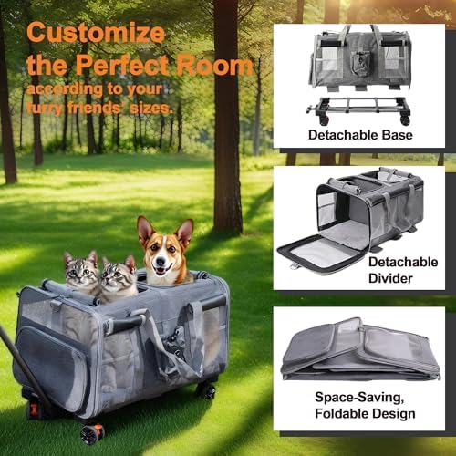 Large Cat Carrier with Wheels – Double-Compartment Foldable Pet Dog Carrier - Image 3