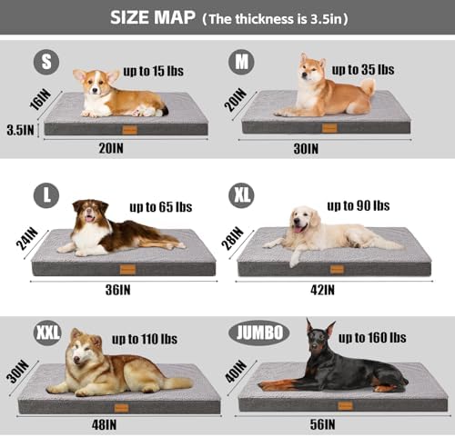 Patas Lague Orthopedic Large Dog Bed Washable Pet Sofa Mat 56''X40'' Grey - Image 6