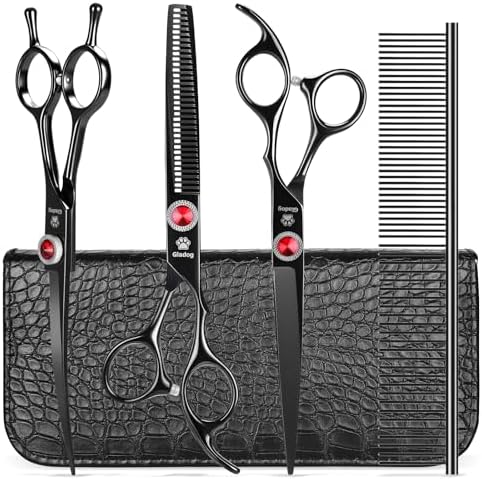 GLADOG 7 Inch Professional Dog Grooming Scissors Kit, 5-in-1 Titanium Coated by GLADOG