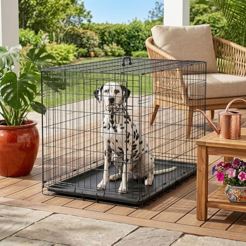 FDW | 48" Foldable Metal Dog Crate | Dark Black | Cage - Image 2