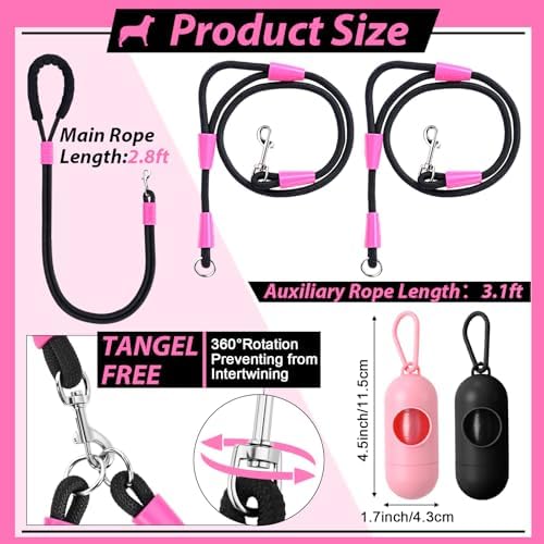 Thinkday Double Dog Leash for 2 Dogs, 5.9 ft No Tangle Dual Dog Leash - Image 2