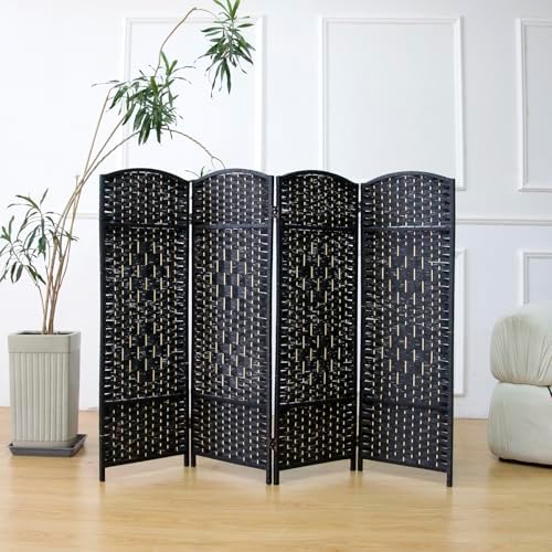 4-Panel Short Room Divider, 3.9 ft Freestanding Partition Wall, Natural Black - Image 3
