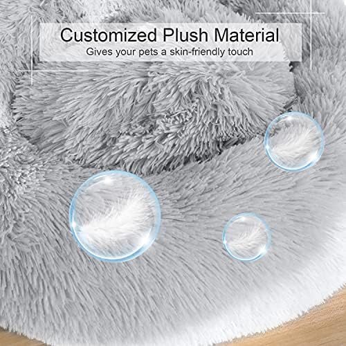 Dog Bed, Cat Calming Bed, Faux Fur Pillow Pet Donut Cuddler Round Plush Bed - Image 2
