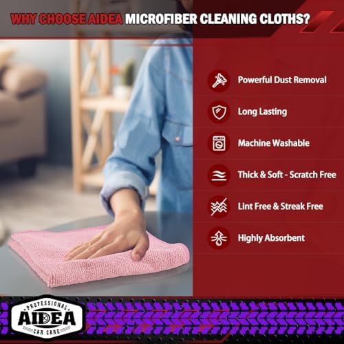 AIDEA Microfiber Cleaning Cloth Pink 10PK, Microfiber Towels 12×12" - Image 3