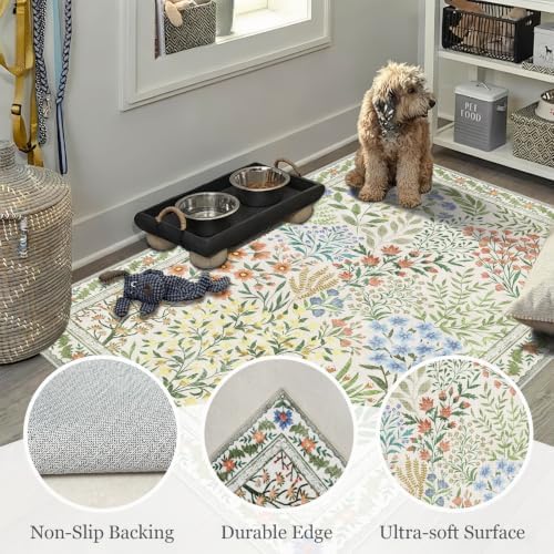 Floral Area Rug Washable Living Room Rugs 3x5 Vintage Soft Non-Slip Carpet - Image 4