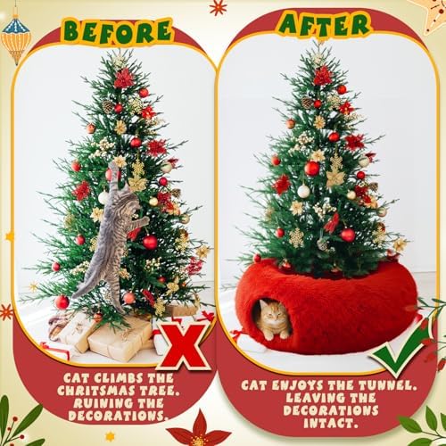 Thyle Red Plush Christmas Cat Tunnel Bed, 3ft X 3ft X 9.8in - Image 5