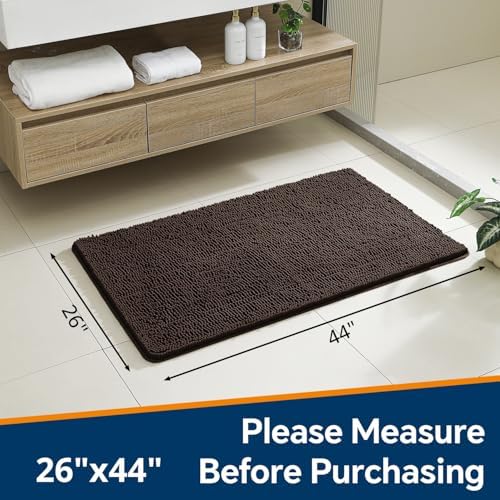 Chenille Bathroom Rug 26"x44" Brown, Non-Slip Plush Bath Mat - Image 2