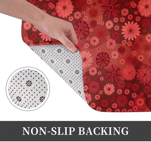 Red Flowers Bath Mat 24x16 Inch Non-Slip Soft Microfiber Bathroom Rugs Washable - Image 4