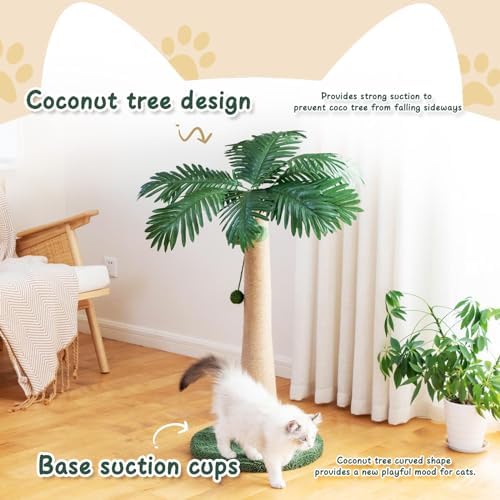 43.3inch Palm Tree Shape Style Sisal Cat Tree Scratching Post Cats, Wear - Image 4