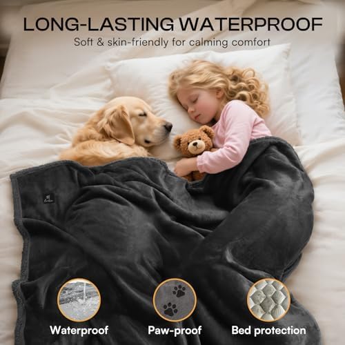Luciphia Waterproof Bed Blanket Washable, Soft Sherpa Fleece Puppy Reversible - Image 3
