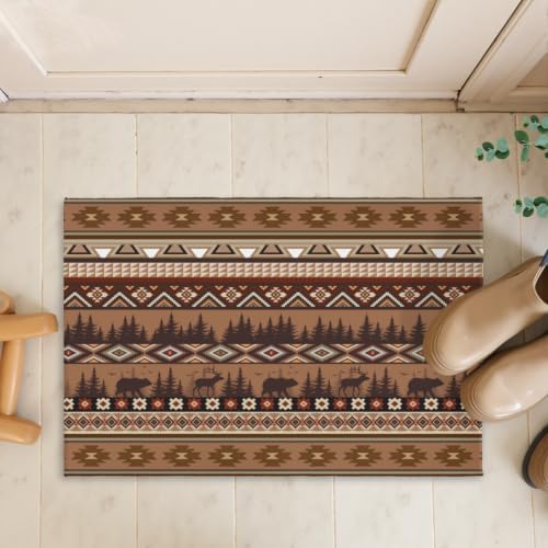 Giwawa Rustic Bear Deer Bath Rug Boho Ethnic Plush Carpet 16x24 Inch Soft - Image 7