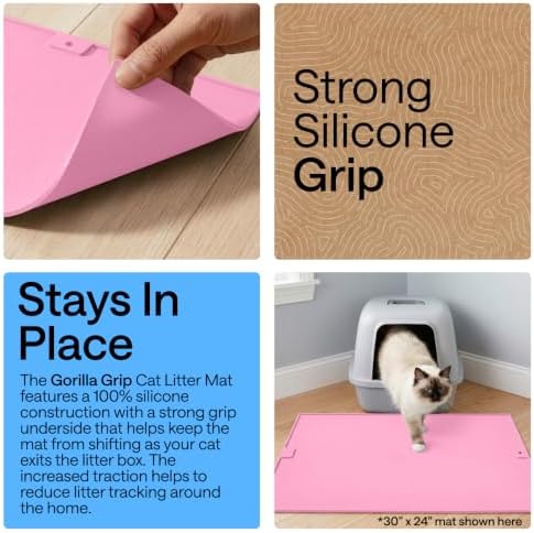 GORILLA GRIP Cat Litter Box Mat, Easy Clean Silicone Mats, 30x24 Pink - Image 3