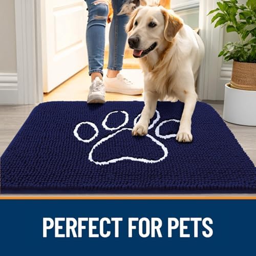 OLANLY Dog Door Mat for Muddy Paws 47x24, Paw Print Design Chenille Mud Mat - Image 6