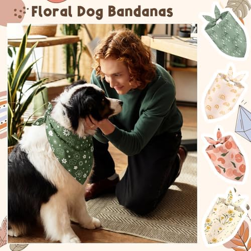 60 Pcs Summer Bandana for Dog Bulk Flower Dog Bandanas Adjustable Dogs Bibs Triangle Scarf Pet Costume for Small to Large Pet(Flower, Large) - Image 6