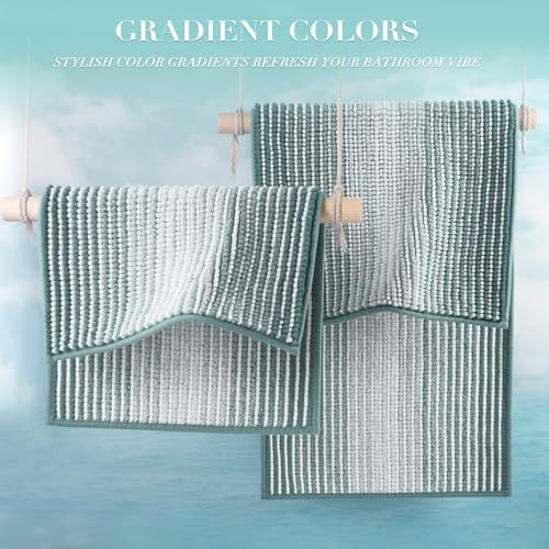 BSICPRO Bathroom Rugs Sets 2 Piece, Non Slip Striped Bath Mats, Sea Green - Image 4