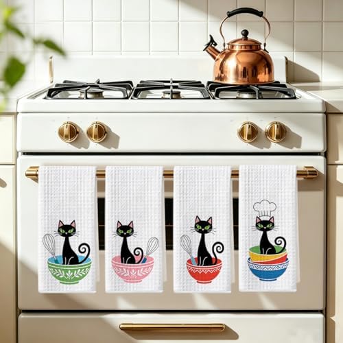 4 Pcs Cute Cat Kitchen Towels 24x14 Inch, Cats Gifts Reusable Dish Towels - Image 5