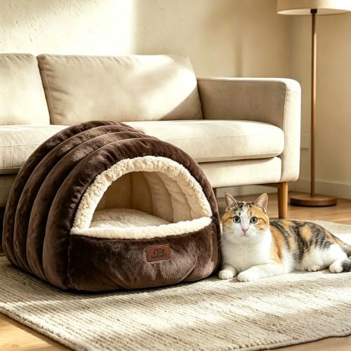 Covered Cat Bed Cave for Indoor Cats, 2-in-1 Enclosed Pet Bed for Kittens - Image 7