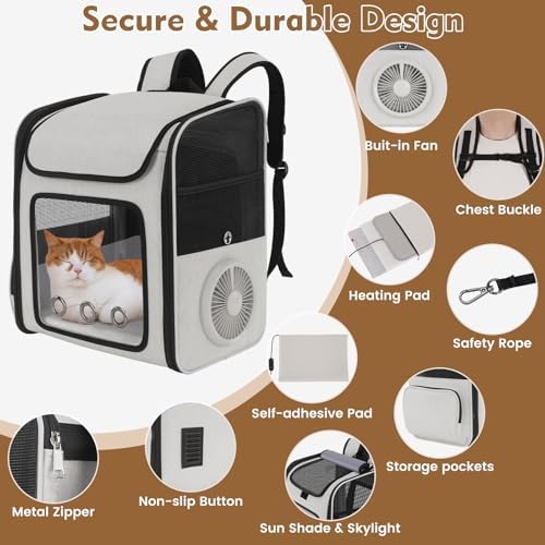 Cat Backpack Carrier with Cooling Fan & Heating Pad up to 18 lbs - Image 5