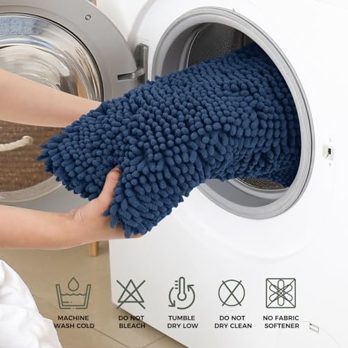 Bcoimo Bath Rug Mat Sets, 2 Piece High Absorbent Chenille Bathroom Mat Navy - Image 6