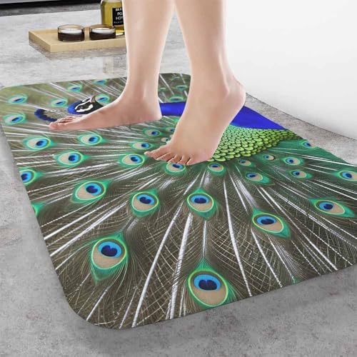 Peacock Bathroom Mat Rugs Beautiful Bird Peacock and Green Feathers Microfiber - Image 2